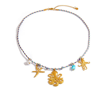 Stainless Steel Starfish Shell Pendant Necklace Luxury Women's Choker