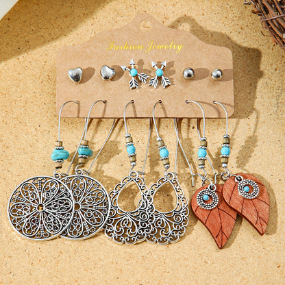 Bohemian Style Metal Earrings with Tassels and Geometric Shapes