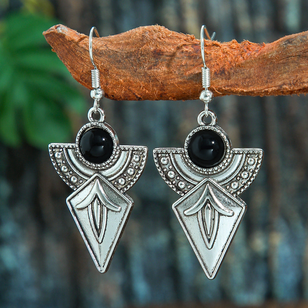 Retro Ethnic Long Pendant Necklace and Earring Set with Turquoise Accents