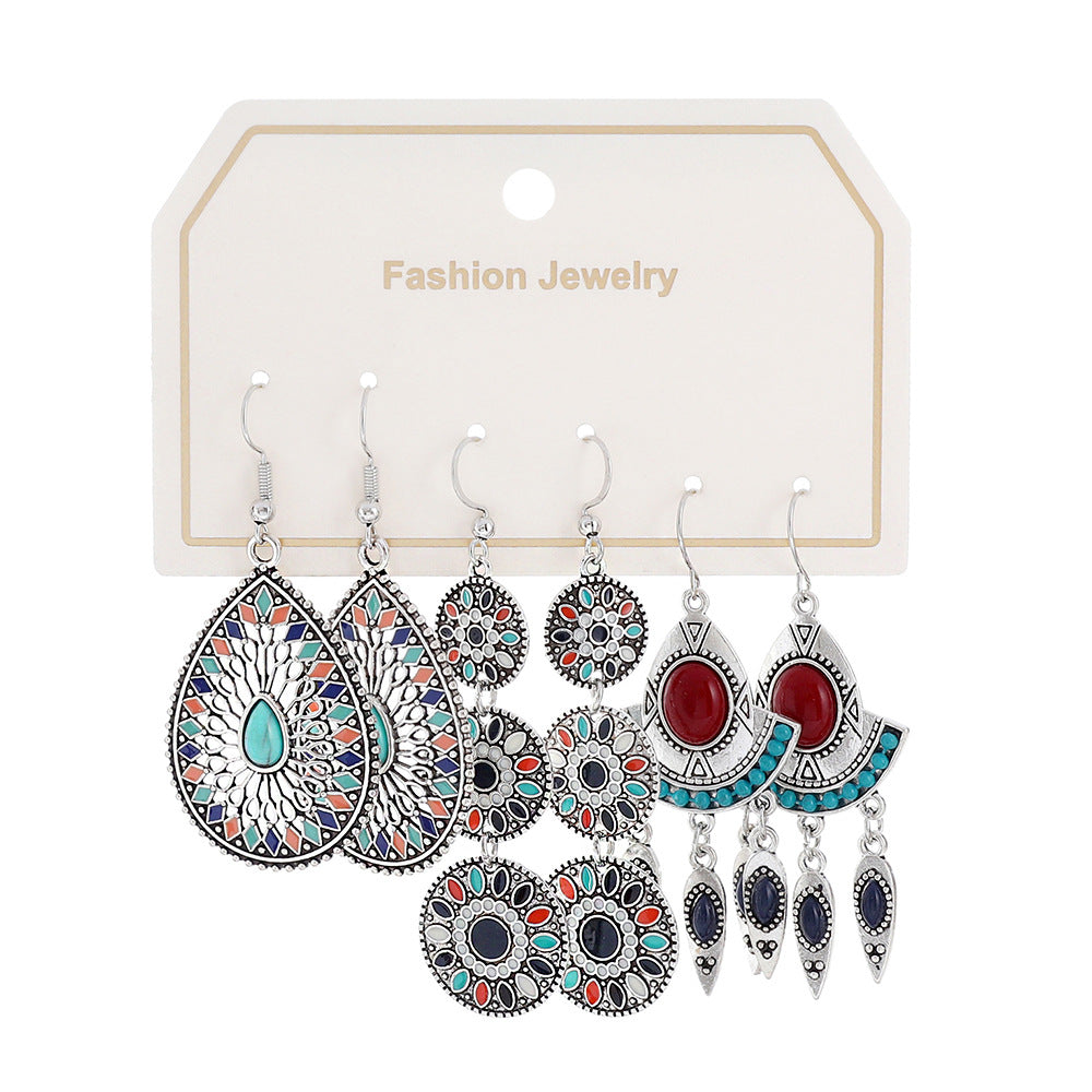 Bohemian Turquoise Tassel Earrings Vintage Alloy Jewelry