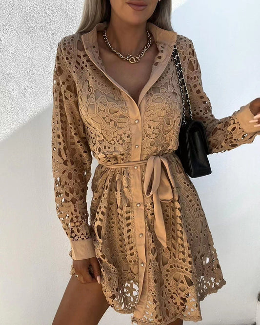 Women'S Fashionable Temperament Lace Mini Lace-Up Dress