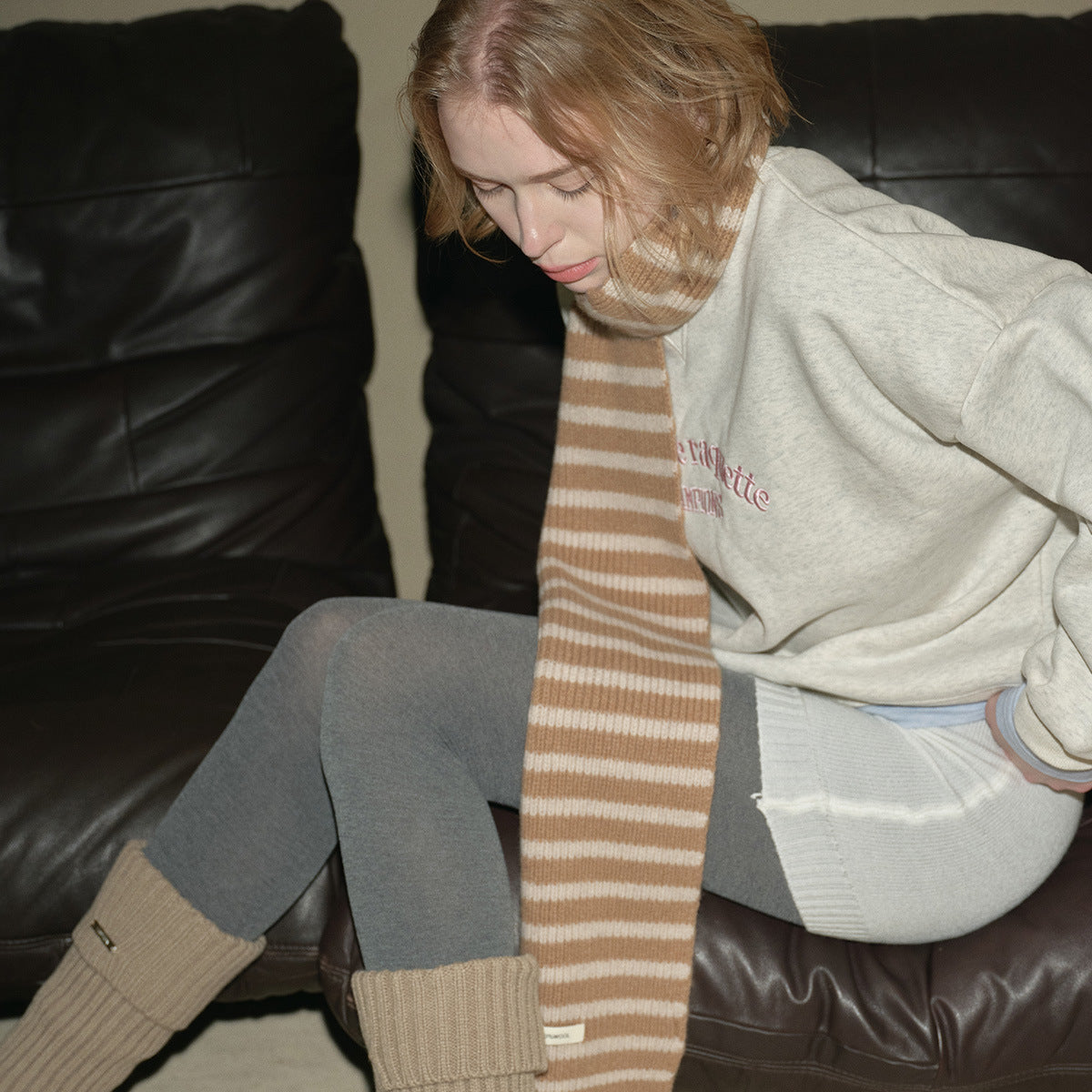 Plain Striped Wool Scarf Soft Warm Winter Neck Wrap