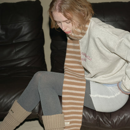 Plain Striped Wool Scarf Soft Warm Winter Neck Wrap