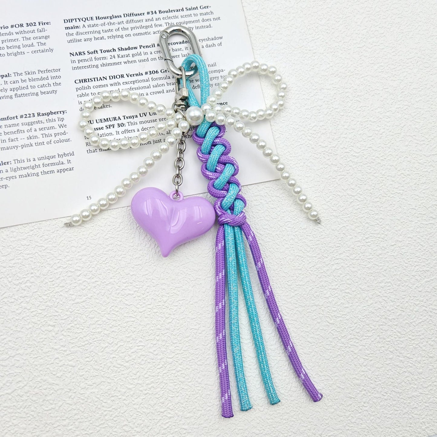 Cute Pearl Bow Colorful Braided Bag Charm