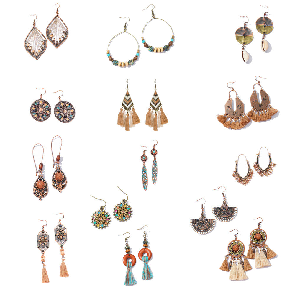 Retro Geometric Tassel Earrings Vintage Style for Women
