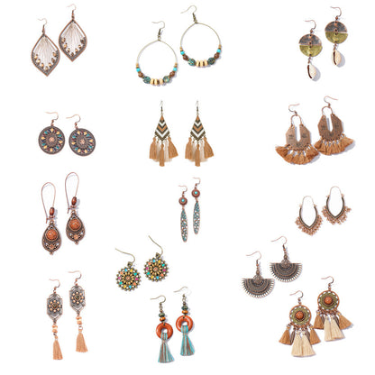 Retro Geometric Tassel Earrings Vintage Style for Women