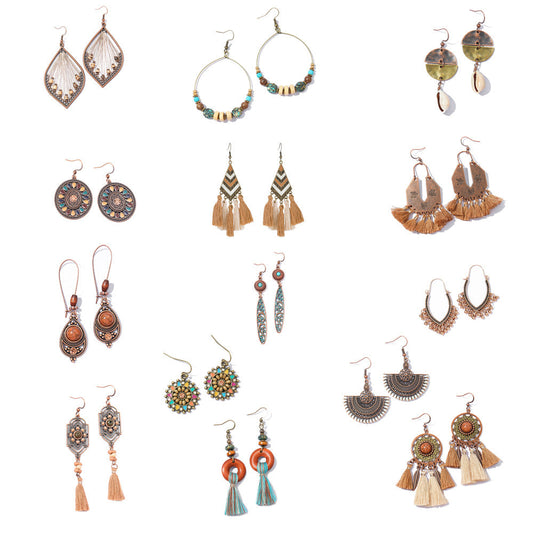 Retro Geometric Tassel Earrings Vintage Style for Women
