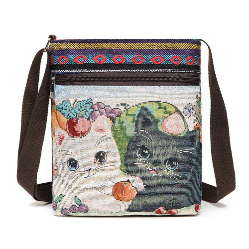 Women'S Crossbody Shoulder Bag Canvas Bag Thai Ethnic Style Embroidery Cute Fashion Lady'S Mobile Phone Bag Shoulder Bag