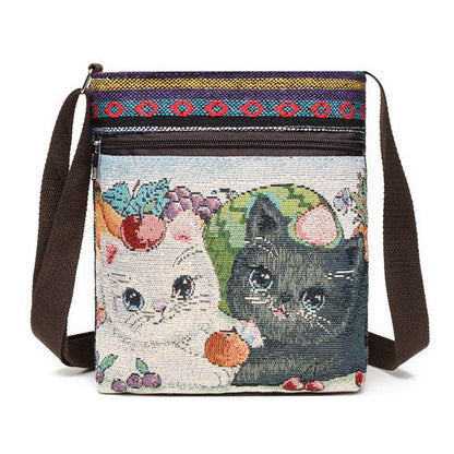 Women'S Crossbody Shoulder Bag Canvas Bag Thai Ethnic Style Embroidery Cute Fashion Lady'S Mobile Phone Bag Shoulder Bag