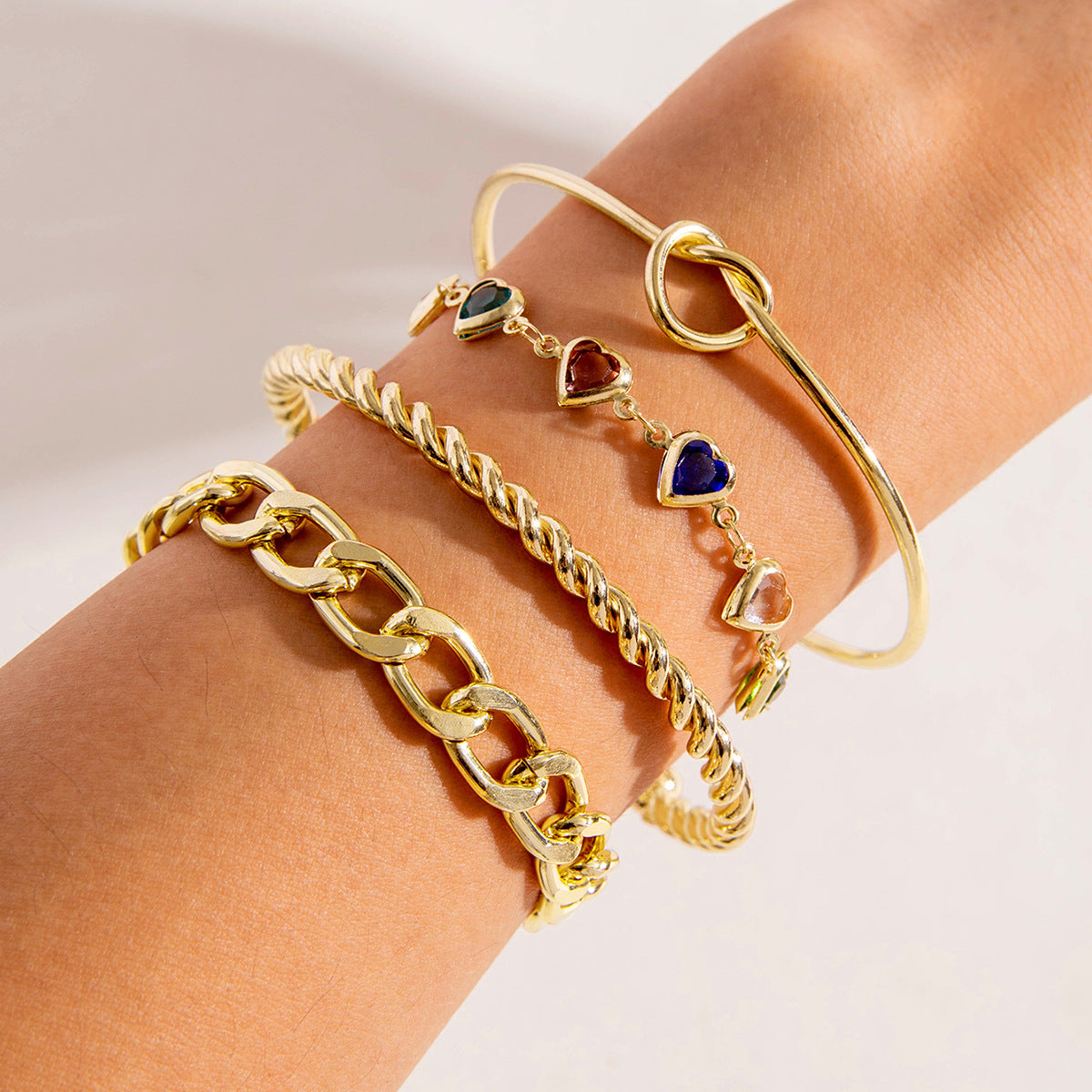 Vintage Geometric Open-Cuff Gold Bracelet Set