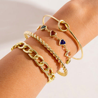 Vintage Geometric Open-Cuff Gold Bracelet Set
