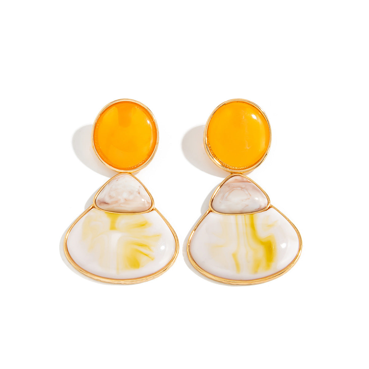 Trendy Geometric Resin Acrylic Gem Earrings With Metal Finish