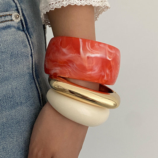 Creative Colorful Gradient Wide Cuff Bracelet Retro Metal Bangle