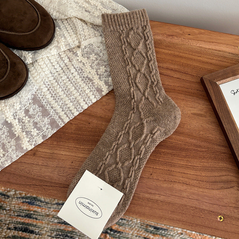 Trendy Cable Knit Wool Warm Crew Socks