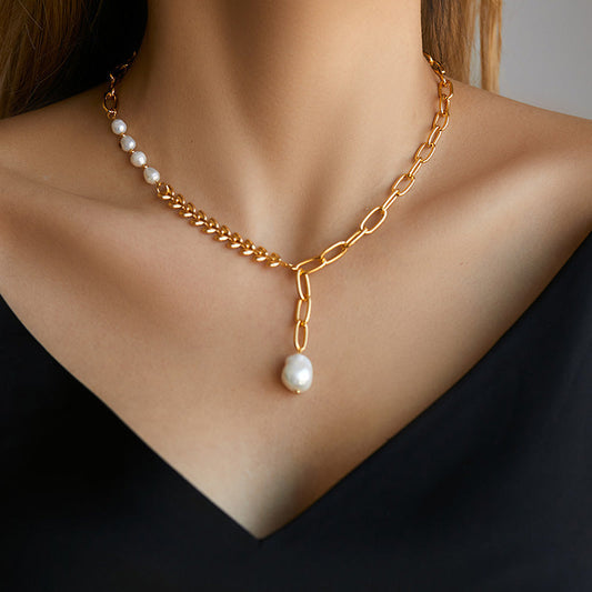 Pearl Wheat Bead Chain Splicing Necklace