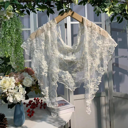 Scravii - Embroidered Lace Small Shawl Scarf