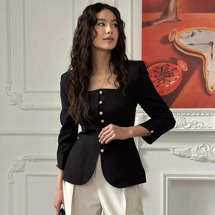 Black Tailored Square Neck Blazer