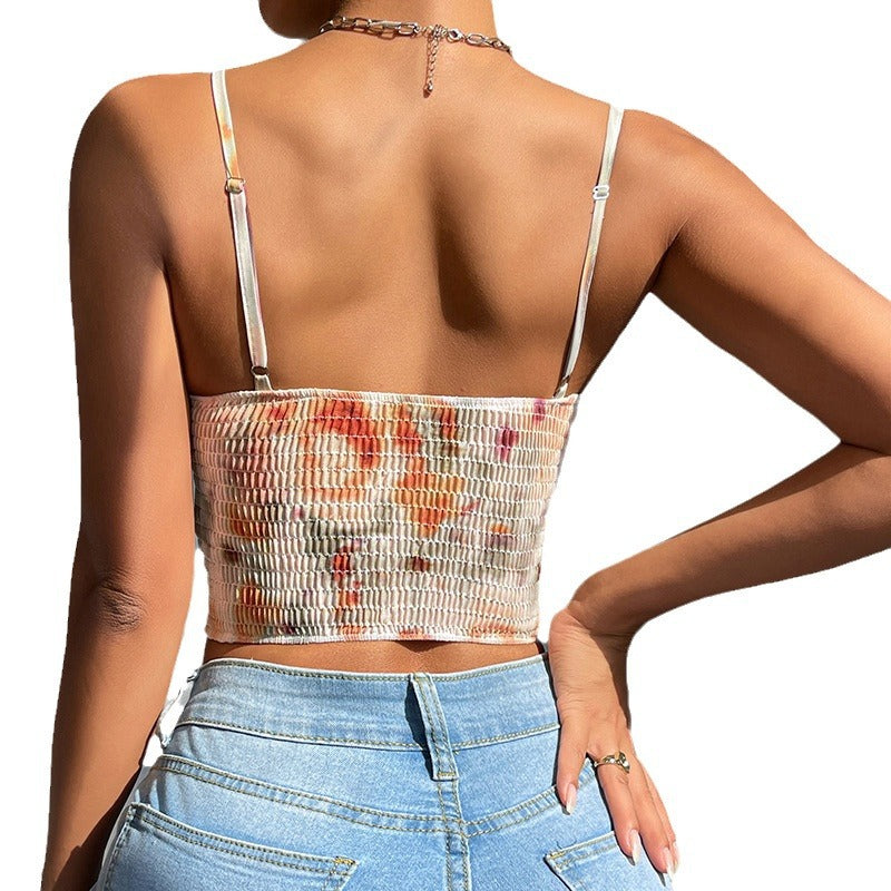 Sexy Fishbone Corset Top Retro Print Camisole For Easter