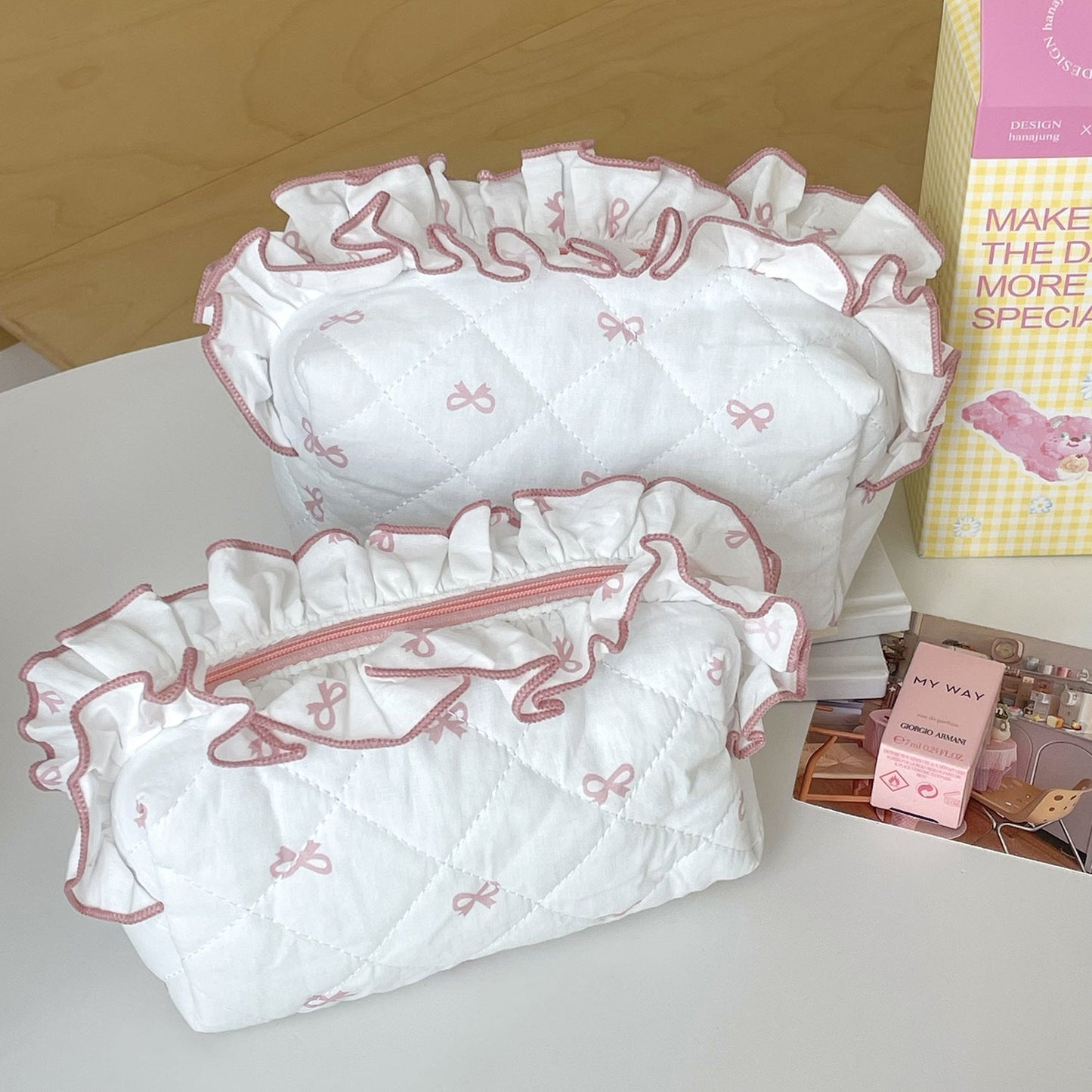 Flounce Bow Print Sweet Make Up Bag