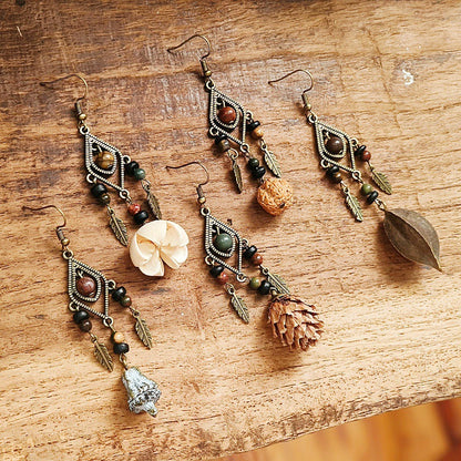 Handcrafted Vintage Geometric Feather Earrings Bohemian Style