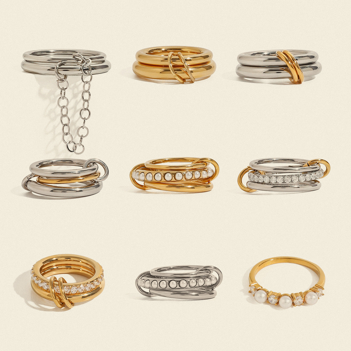Pearl Zircon Layered Single Ring
