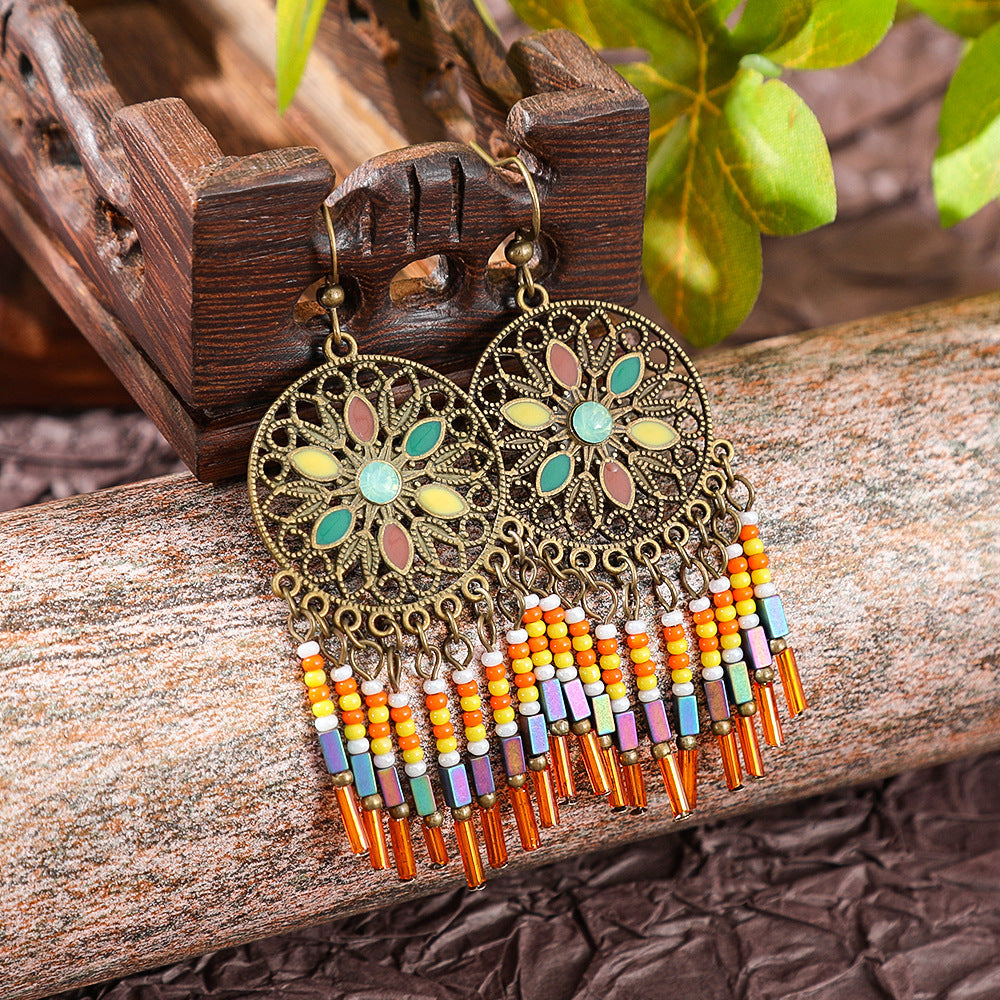Bohemian Vintage Floral Tassel Earrings for Women