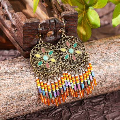 Bohemian Vintage Floral Tassel Earrings for Women