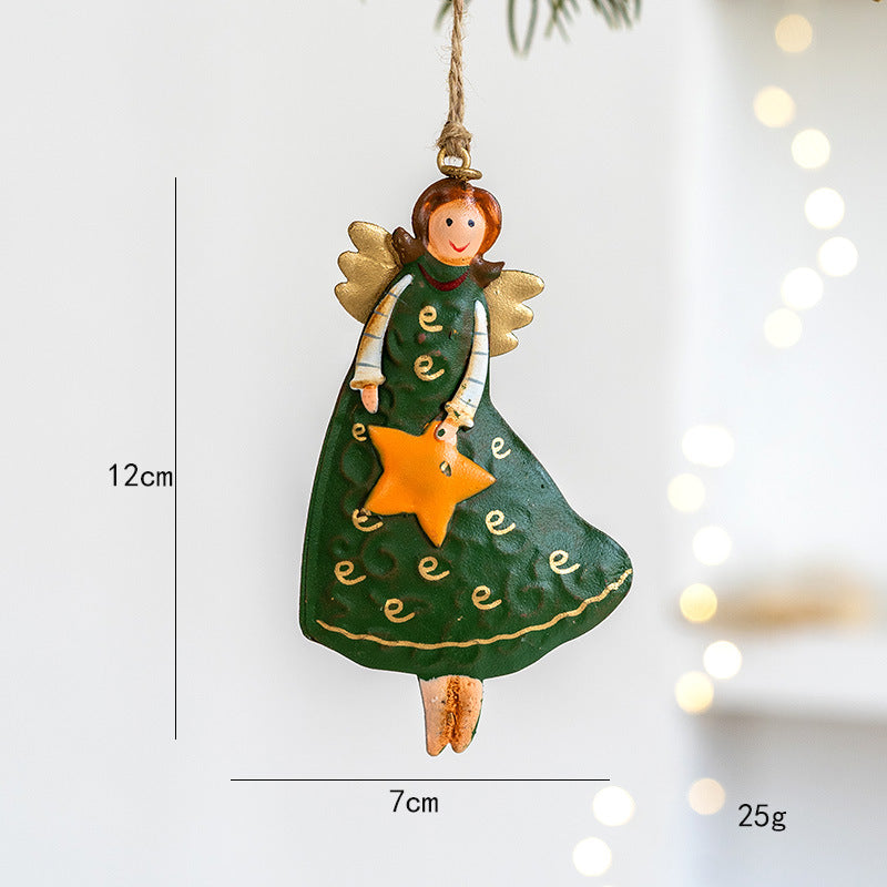 Vintage Distressed Angle Girl Iron Christmas Hanging