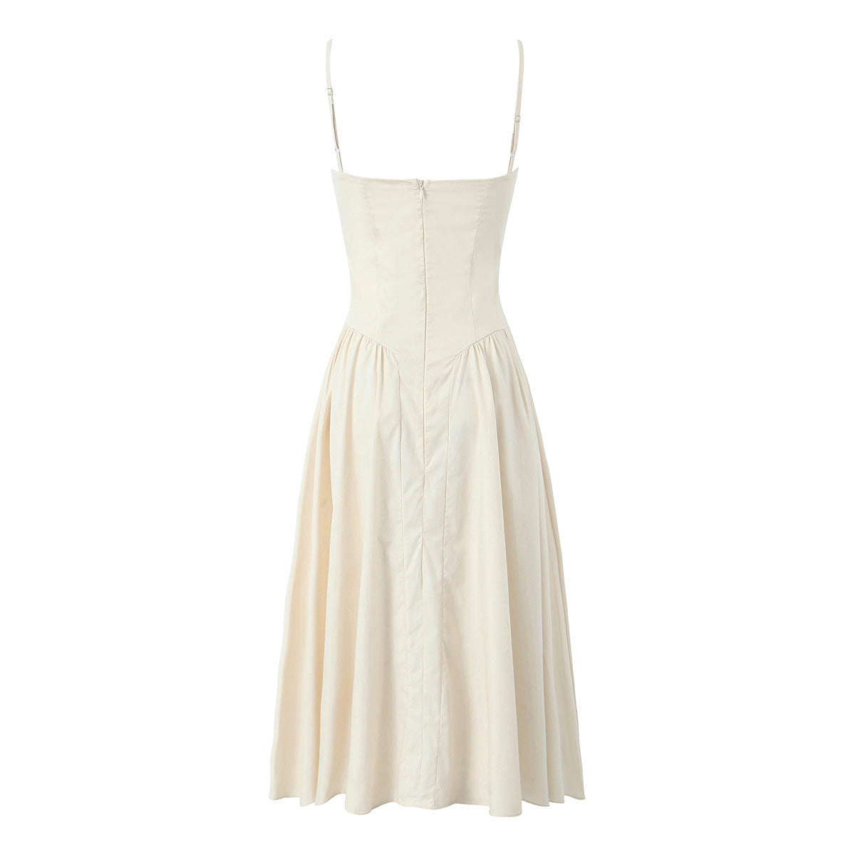 Solid Color Square Neck Pleated Midi Dress