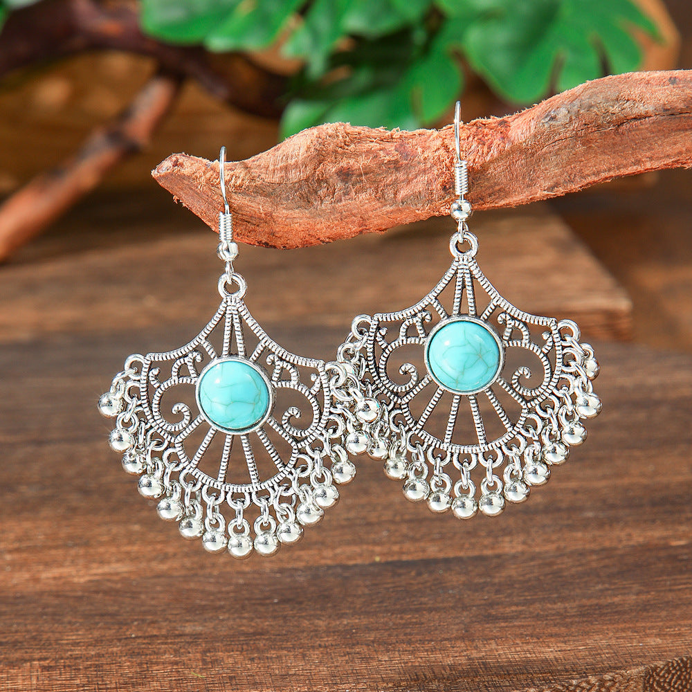 Geometric Turquoise Fringe Earrings Set Bohemian Style