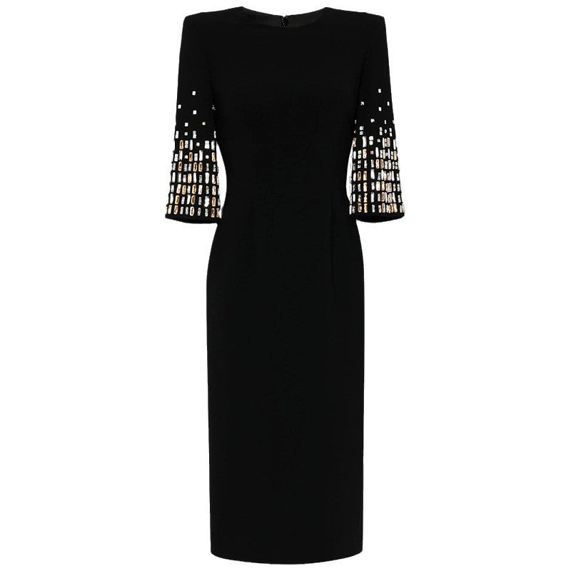 Elegant Black Beaded Midi Dress