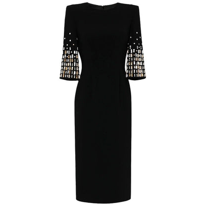 Elegant Black Beaded Midi Dress