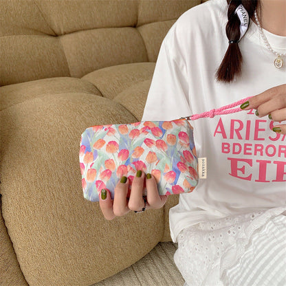 Simple Flower Print Mini Make Up Bag