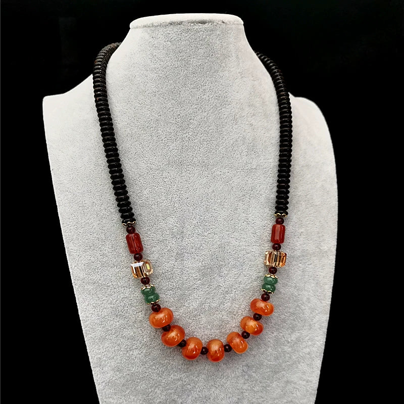 Classic Tibetan Red Blood Beeswax Old Wax Cake Necklace Abacus Bead Collarbone Chain Men'S And Women'S Ethnic Style Retro Neck Jewelry
