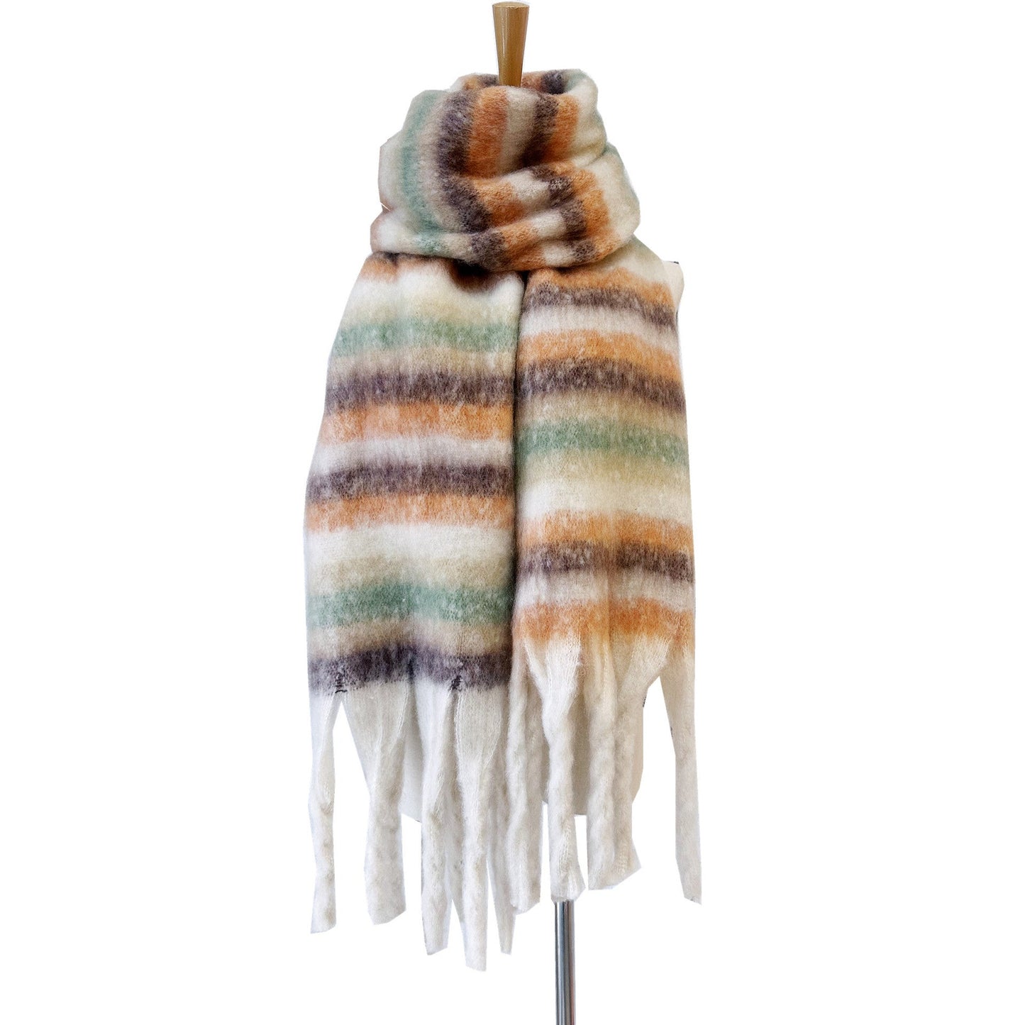 Winter Striped Oversized Thick Soft Tassel Scarfs