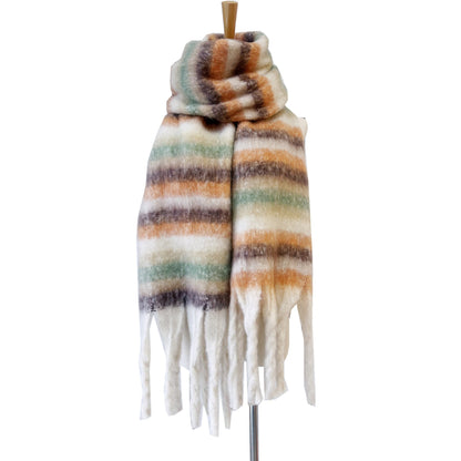 Winter Striped Oversized Thick Soft Tassel Scarfs