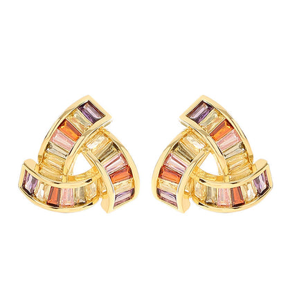 Fashionable Geometric Triangle Earrings With Colorful Zircon Stones