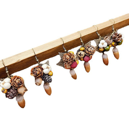 Rustic Leaf Acorn Earrings Handmade Floral Wooden Jewelry