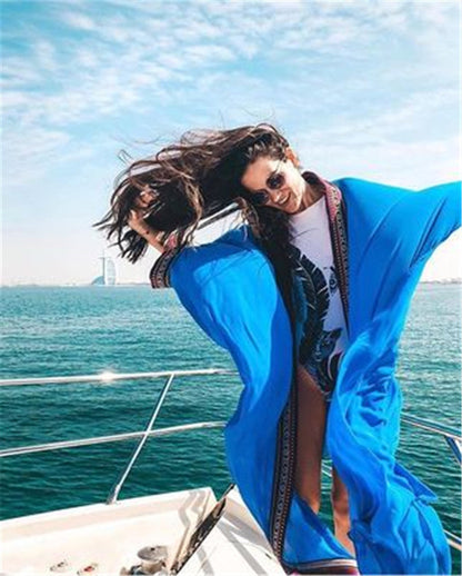 Chiffon Edge Embroidered Loose Beach Blouse Swimsuit Holiday Sun Protection Cardigan