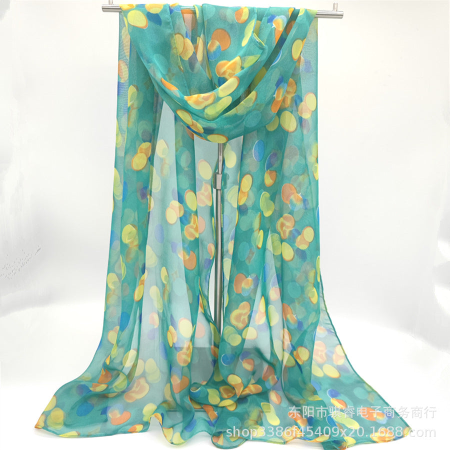 Scarvii - Chiffon Scarf with Coin Circle Print