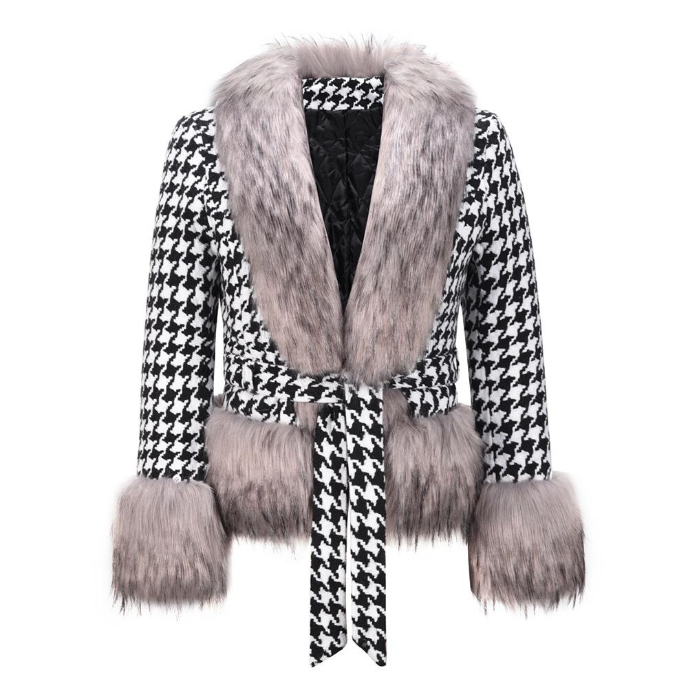 Short Fur Coat Winter Quilted Thick Slim-Fit Lace-Up Coat Top