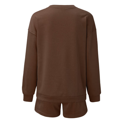 Solid Color Sweatshirt Short Loose Sets