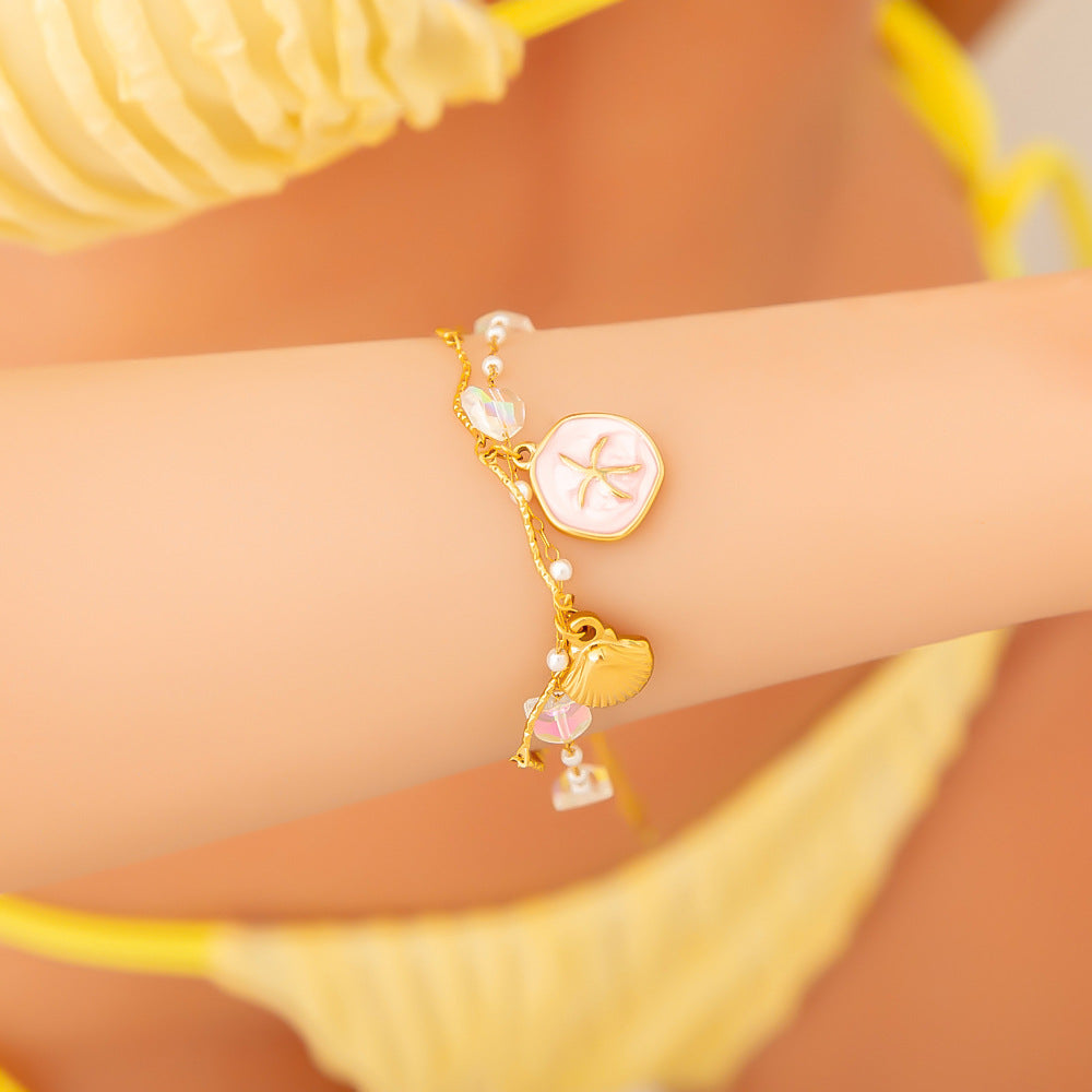 Stainless Steel Pearl Bracelets with Starfish and Shell Charms