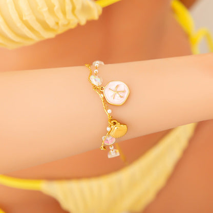 Stainless Steel Pearl Bracelets with Starfish and Shell Charms