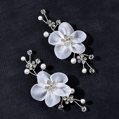 Handmade Pearl Bridal Shoes with Pearl Flower and Diamond Decoration