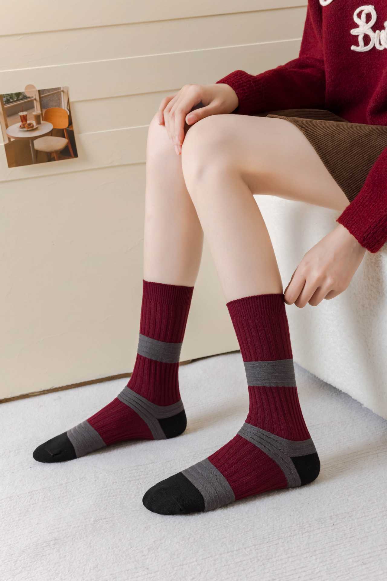 Striped Color Block Casual Crew Socks