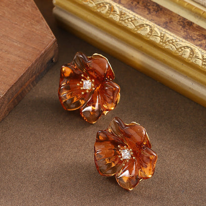 Elegant Floral Acrylic Earrings With 925 Silver Posts