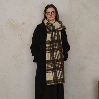 Plaid Color Block Teddy Fleece Soft Scarve