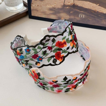 Colorful Flowers EmbroideredÂ Wide Headbands