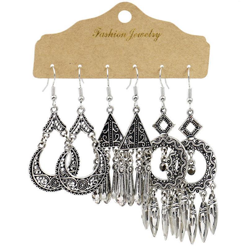 Bohemian Geometric Tassel Hoop Earrings